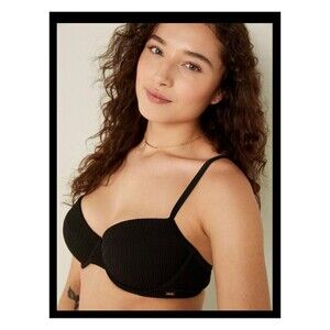 NWT PINK Victoria's Secret XL Black Crinkle Push Up Top & Crinkle Bottom Bikini